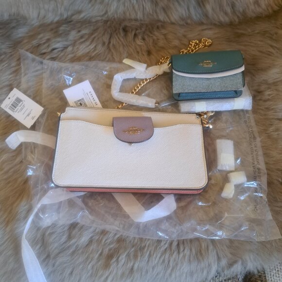 NWT COACH Poppy Crossbody With Card Case In Colorblock C3608 GOLD/CHALK MULTI - Picture 1 of 8